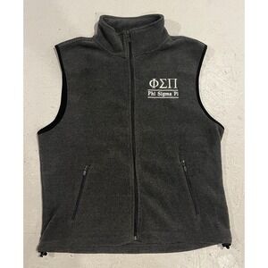 Harriton Phi Sigma Pi Fleece Vest Full Zip Mens Large Gray College Pockets‎